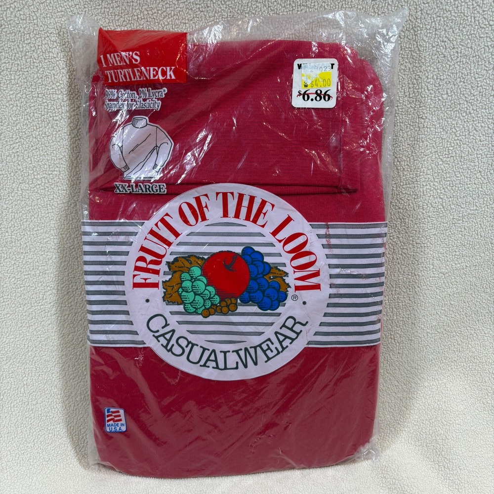 Vintage 90s NIP Deadstock Fruit of the Loom Red Turtleneck Mens XXL Made in USA
